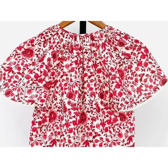 CASA CABANA Women's M Cotton NWT Penelope Red Licorice Short Sleeve Tasseled Top - Picture 4 of 12